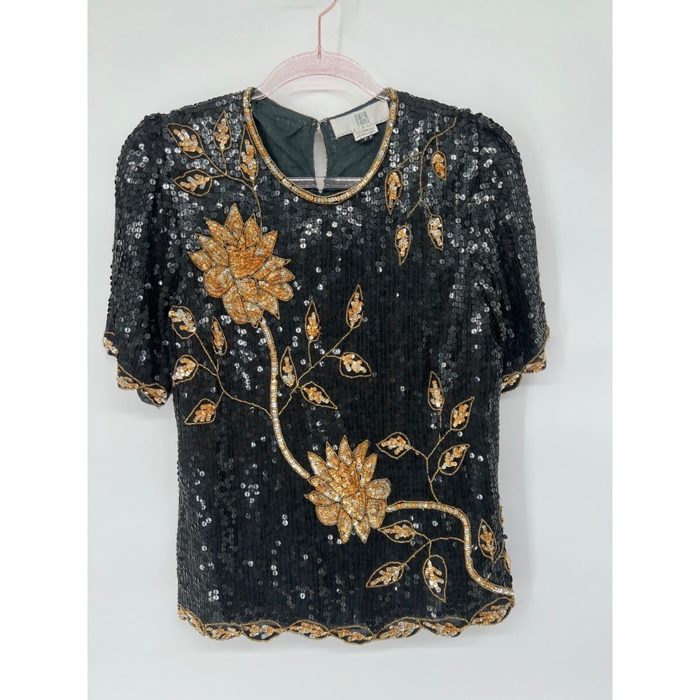 Vintage Illustrations Petite Sequin Beaded Top Floral‎ Embellished Party